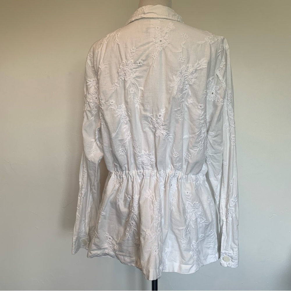 J. Jill white linen and cotton blend embroidered long sleeve jacket - Picture 4 of 16